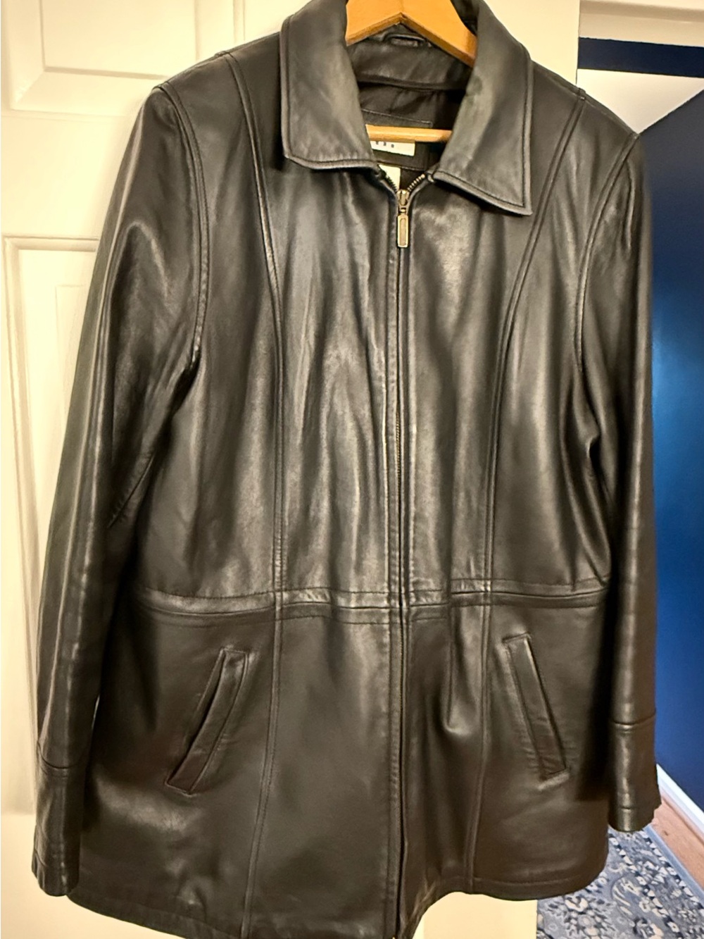 Covington Black Leather Zip-Front Women's Jacket with Removable Lining
